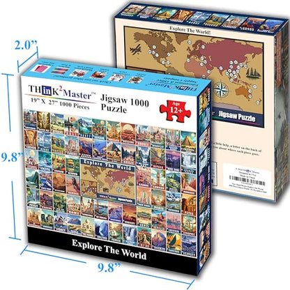 Colorful Vintage World Travel Poster 1000 Pieces Large Format Jigsaw Puzzle for 13+