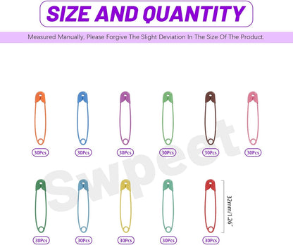 Swpeet 440Pcs 32mm/ 1.26 Inch Colorful Safety Pins Assortment Kit, Rust Resistant Steel Small Safety Pin Kit with Clear Case, Mini Safety Pins for Sewing, Clothes, Craft Arts