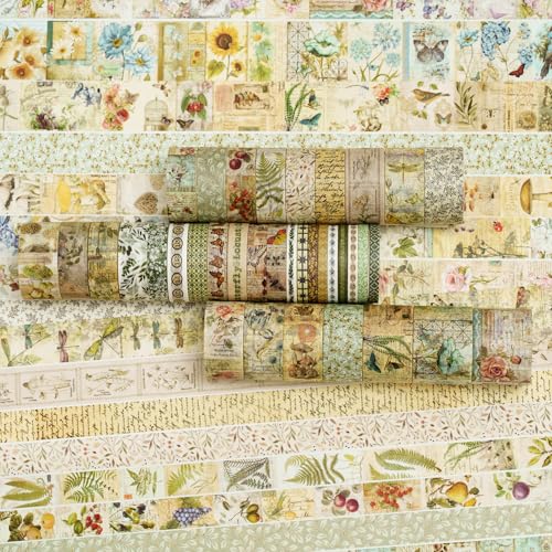 36 Rolls Vintage Washi Tape Pack Retro Arts Adhesive Tapes Wide Chronicle Decorative Masking Tape Sets for Craft (36 Count)