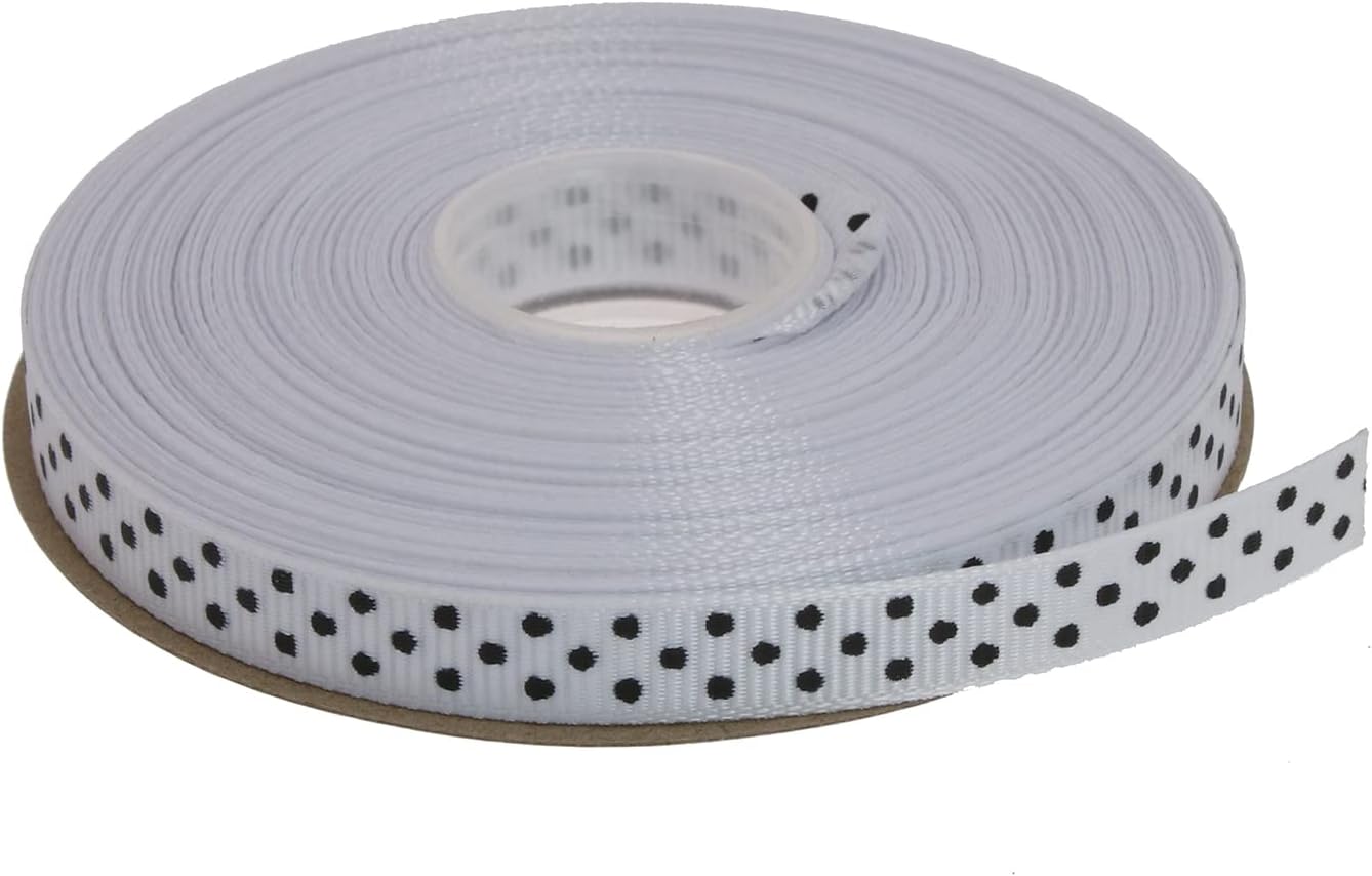 Polka Dot Grosgrain Ribbon 25 Yard Each Roll 100% Polyester (3/8", White) - Crafty Corner