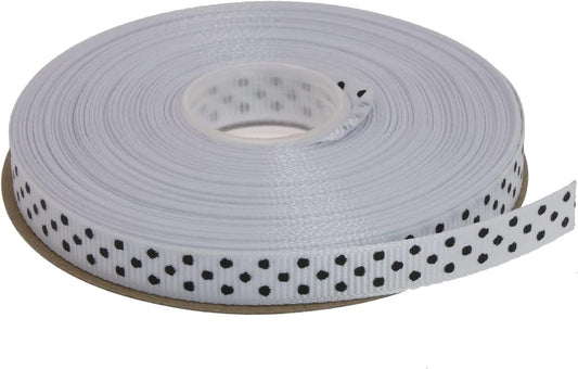 Polka Dot Grosgrain Ribbon 25 Yard Each Roll 100% Polyester (3/8", White) - Crafty Corner