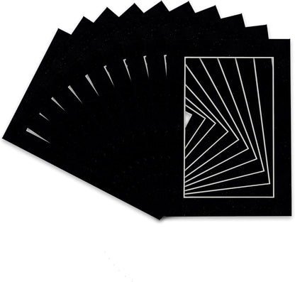 Pack of Ten Acid Free 11x14 Mats Bevel Cut for 8.5x11 Photos - Black Suede Precut Matboards With Backing Boards and Self Seal Photo Mat Bags For Pictures, Photos, Framing - 4-ply Thickness