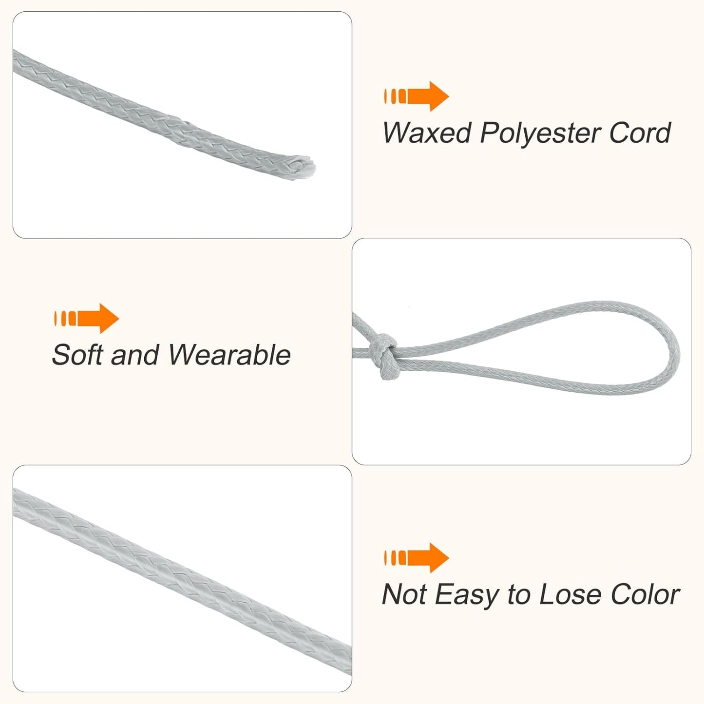 MECCANIXITY Waxed Cord 0.5mm Waxed Polyester Cord 175 Yard Wax String for Bracelet Making, Necklaces, Beading, Jewelry Making and DIY Crafts(Light Grey)