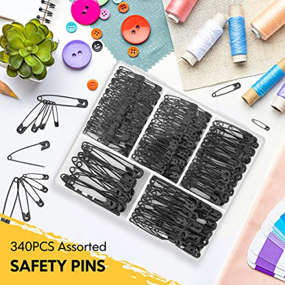 340 Pack Black Safety Pins Assorted (340 Count)