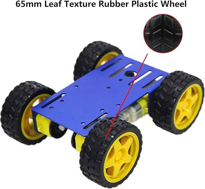 DIY Smart Robot Car Chassis Kit with Speed Encoder TT Motor, C101 4WD Leaf Texture Wheel Metal Panel Robotics Car Chassis Platform for Arduino/Raspberry Pie/Microbit, Eduational Teaching Kit (Blue)