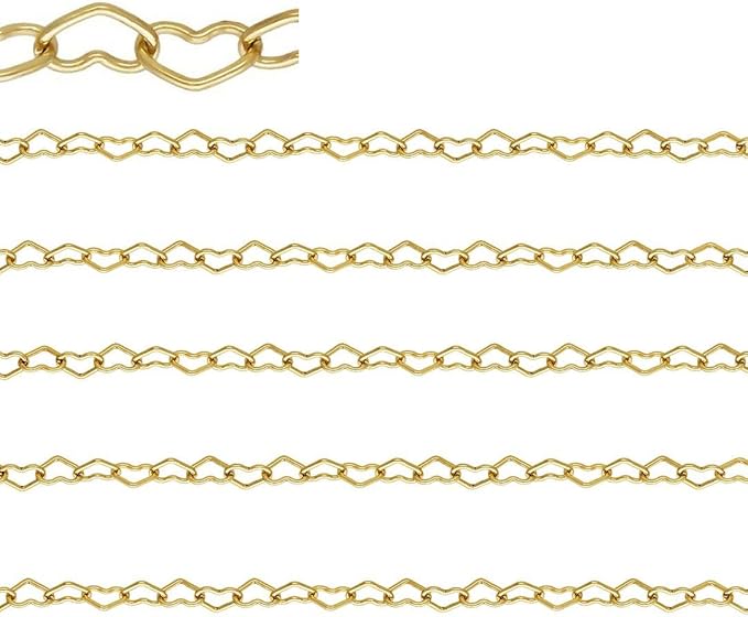 Adabele 5 Feet Real 1/20 14K Gold Filled Unfinished Heart Shaped Link Chain 2.8x4.0mm Non Tarnish for DIY Craft Jewelry Making KG-T1