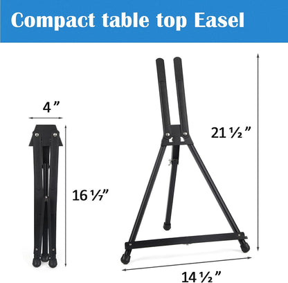 Falling in Art Aluminum 15" to 21" Tabletop Easel Display, Black Tripod with Rubber Feet, Holds Canvas, Paintings, Books, Photos, Signs (Pack of 2)