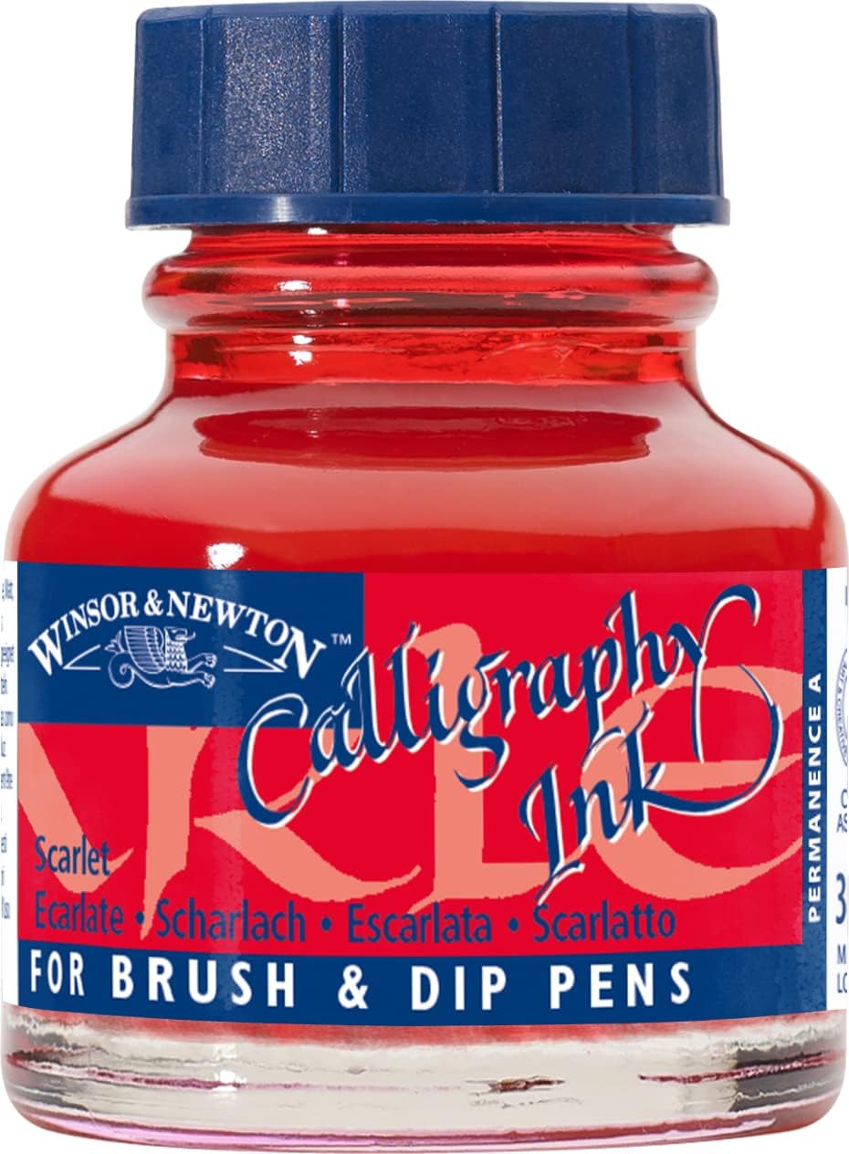 Winsor & Newton Calligraphy Ink, 30ml (1-oz) Bottle, Scarlet - Crafty Corner