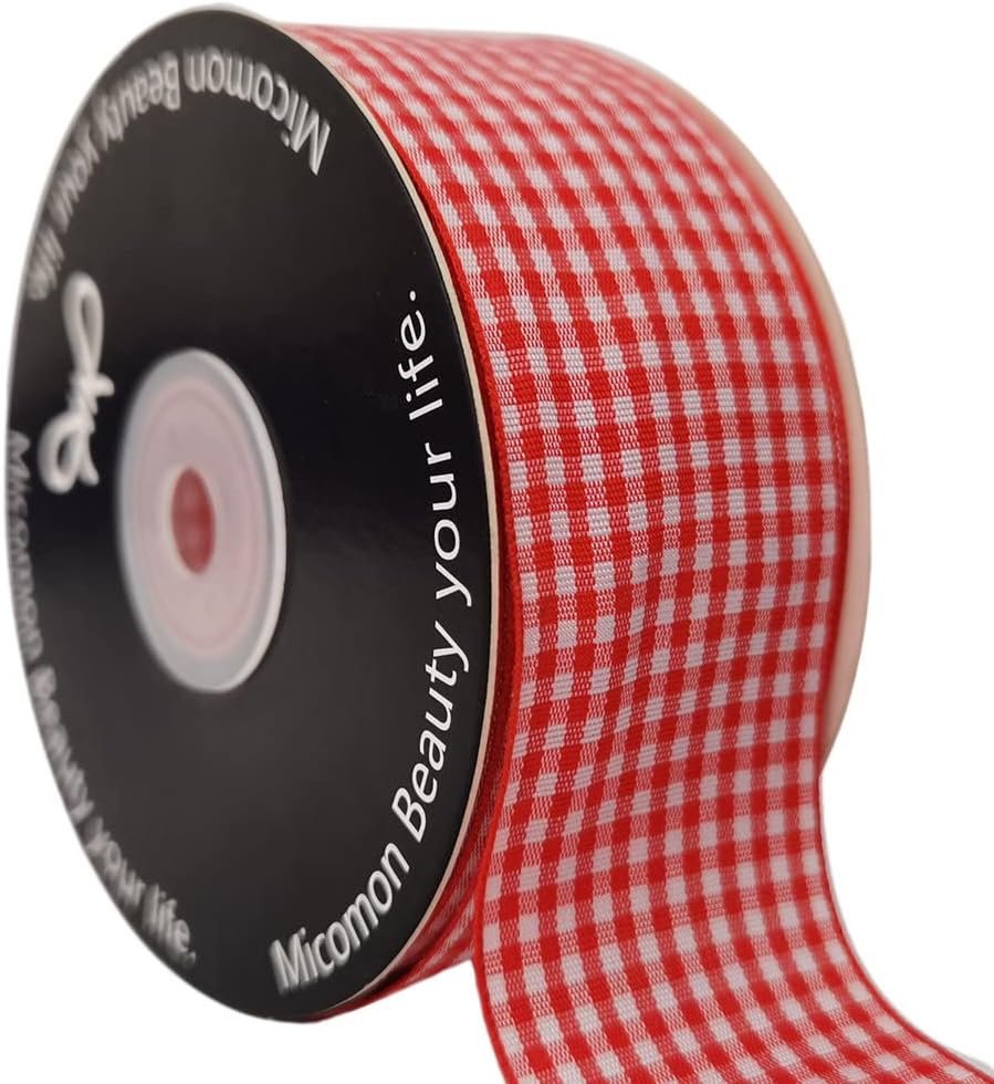 1.5 Inch Red and White Woven Edge 100% Polyester Gingham Ribbon 25 Yards Each Roll (1-1/2", Red) - Crafty Corner