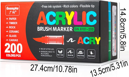 Acrylic Paint Markers Pens, 200 Vivid Colors Acrylic Markers Set,Direct Liquid Type, Stackable Color, Odorless Soft Head，Markers for School，Tooli Art ，Fabric & Creative Crafts (200)