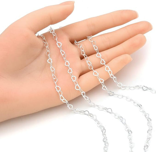 Adabele 5 Feet Authentic 925 Sterling Silver Unfinished Heart Shaped Link Chain 5.5mm x 4.3mm Hypoallergenic Nickel Free for DIY Craft Jewelry Making SSK-T3