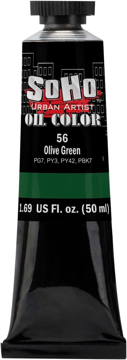 Soho Urban Artist Oil Paint - Olive Green, 50 ml Tube - Best Valued Oil Colors for Painting, Excellent Pigment Load
