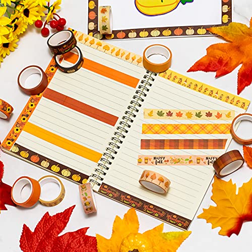 12 Rolls Fall Washi Tape Thanksgiving Autumn Maple Leaves Pumpkin Gnome Masking Washi Tape 15mm Thanksgiving Harvest Decorative Tape Sticker for Scrapbook Journal DIY Craft Gift Wrapping (196.85 Foot)