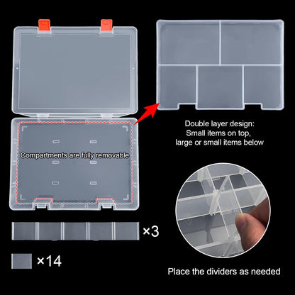 DUOFIRE Two Layers Compartment Organizer Box Plastic Organizer Box Plastic Jewelry Organizer Box Craft Storage Containers Storage Box for Accessories, Cosmetic, Toy, Jewelry Beads, Tapes (5+18 Grids)