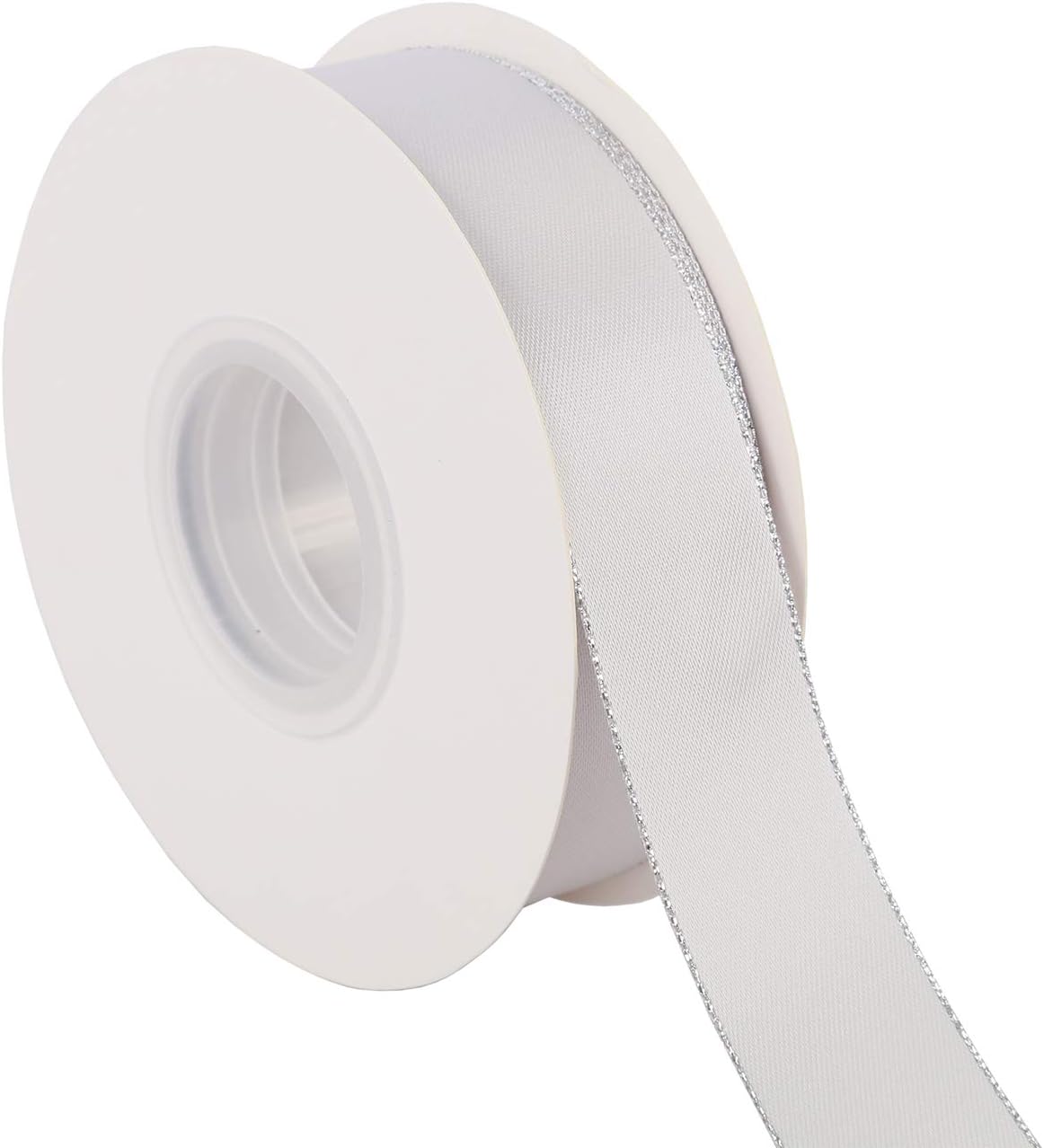 ITIsparkle 1" Inch Double Faced Satin Ribbon 25 Yards with Silver Edges, 1" X 25Yd - Shell Grey - Crafty Corner