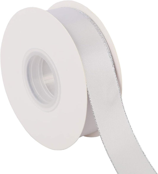 ITIsparkle 1" Inch Double Faced Satin Ribbon 25 Yards with Silver Edges, 1" X 25Yd - Shell Grey - Crafty Corner