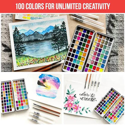 Watercolor Paint Set 100 Vibrant Colors for Adult Beginner Professional