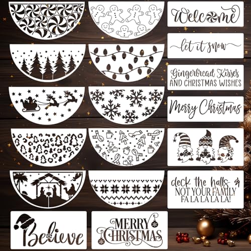 Christmas Stencils for Crafts Reusable 12" Christmas Stencils for Door Mats (18 Count)