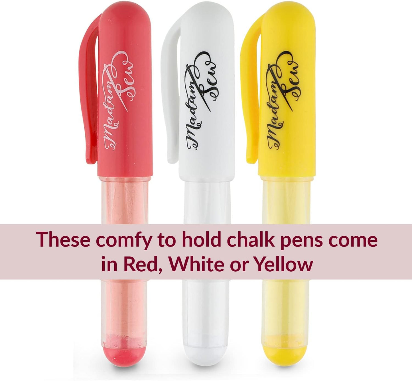 Madam Sew Fabric Chalk Markers for Sewing & Quilting | Refillable Tailors Chalk for Fabric Marking with Dosing Wheel | Ideal for Marking on Cotton, Knit, Suede [Red]