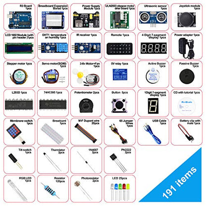 Super Starter Kit Based on Arduino UNO R3 with Tutorial and Controller Board Compatible with Arduino IDE