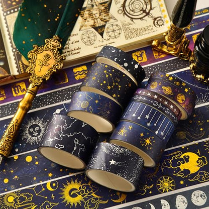 20 Rolls Galaxy Washi Tape Set Stars Arts Adhesive Tapes Gold Silver Foil Decorative Masking Tape Sets for Craft (120 Foot)