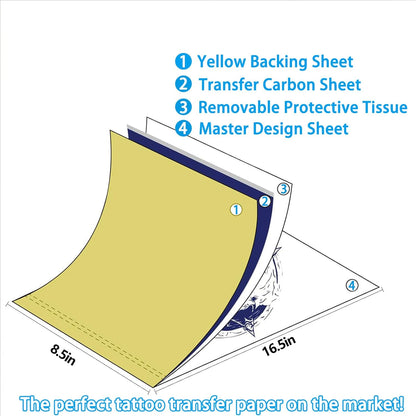 2025 NEW Extended Tattoo transfer paper,100 Sheets Premium Stencil Transfer Paper for Tattooing，4 Layers 8.5" X 16.5"