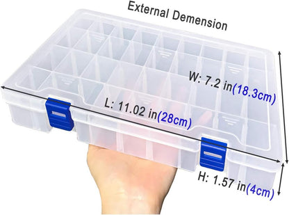 Qualsen Plastic Organizer Storage Box with Adjustable Dividers, Fishing Tackle Box and Bead Organizer Box for Jewelry, Beads, Earrings, Tools, Fishing Hooks, and Small Accessories（34 Grid x 2）