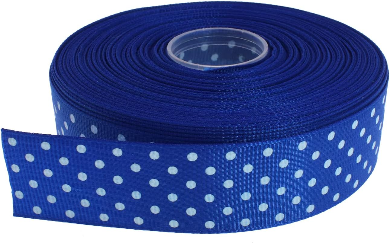 Polka Dot Grosgrain Ribbon 25 Yard Each Roll 100% Polyester (1", Royal Blue) - Crafty Corner