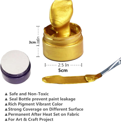 Shimmer Metallic Acrylic Paint Metallic Chalk Paste 1.7oz/50ml, Ideal for Wood/T-Shirts/Glass/Stone, DIY Crafts Projects Glitter Pearlescent Golden Pigment Suitable for Beginners Artists (3 Jars)