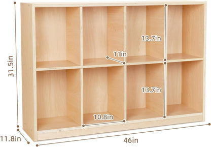 OOOK 8-Compartment Backpack Wooden Storage Cabinet - Kids Toy Storage Organizer - Bookshelf for Classroom, Playroom, Kindergarten, Living Room, Office