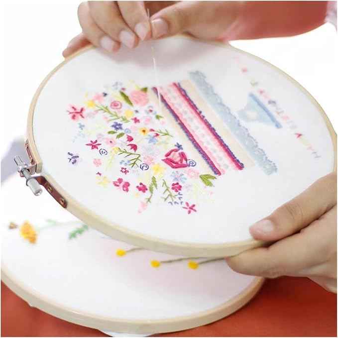 ZQB Haven Needle Point Kits Adults Full Range of Starter Including Instructions Stamped Cloth with Pattern Hoop Color Threads and Tools Art Projects(Flowers 3)