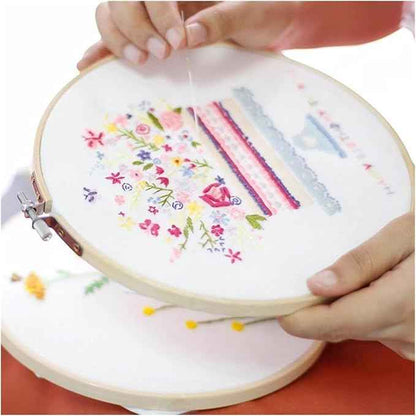 ZQB Haven Needle Point Kits Adults Full Range of Starter Including Instructions Stamped Cloth with Pattern Hoop Color Threads and Tools Art Projects(Flowers 3)