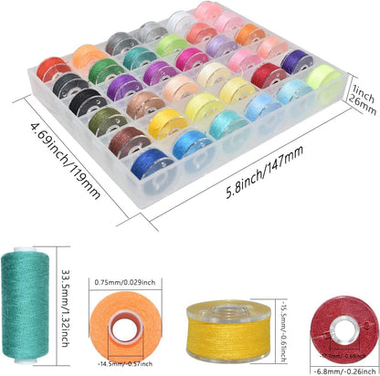 72Pcs 36 Colors Sewing Thread Set with Matching Prewound Bobbin Threads and Case, 550 Yards per Polyester Thread, Popular Colors for Hand & Machine Sewing