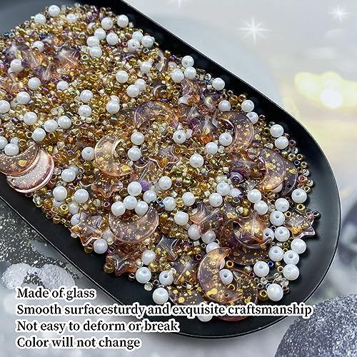 Assorted Glass Beads for Jewelry Making Multi Size Colors Glass Star Moon Seed Pearl Spacer Beads for Bracelets Necklace Earring Making (2.8219 Ounce)
