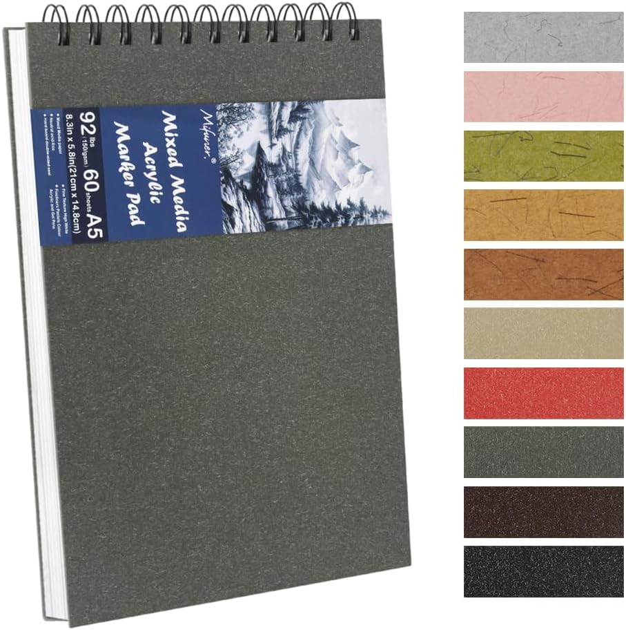 8.3x5.8 Sketch Book, Top Spiral Bound Sketch Pad, 60sheets 92lb/150gsm Bright White Paper, Acid-Free Mixed Media Paper for Painting, Dawing & Art Supplies. B-Darkgrey - Crafty Corner
