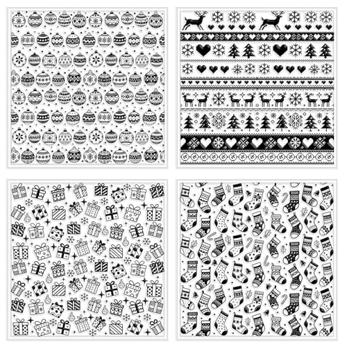 4 Pcs Christmas Polymer Clay Texture Sheets Knitted Patterns Silicone Texture Stamp Snow Socks Clay Texture Mat Modeling Pattern Pad Sheets for Jewelry and Earrings Tools