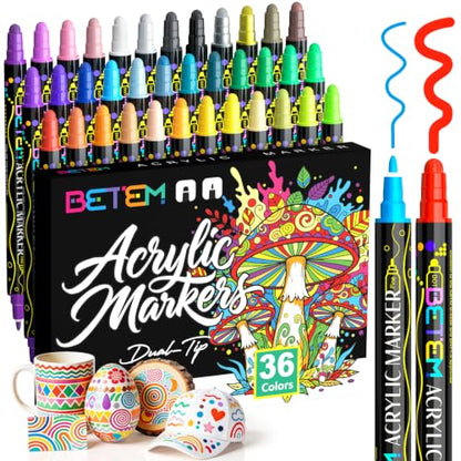 36 Colors Dual Tip Acrylic Paint Markers (36 Count)