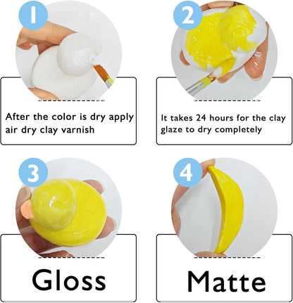 2 x 50ml Air Dry Clay Glaze, Clay Glaze Air Dry for Airdry Clay, Air Dry Clay Varnish Can Not Only Used to Prevent Clay Cracking, Scratches, and Wear,It Can Also Having a Glaze Effect (Gloss+Matte)