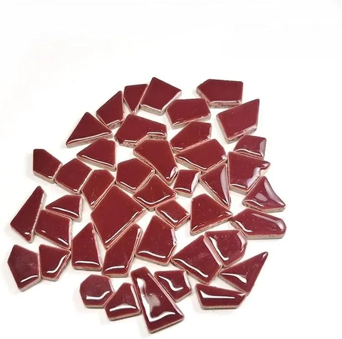 Mosaic Tiles 200g/7.05oz(Approx. 155-170pcs) Porcelain Mosaic Tiles 1-2.5cm 0.4mm Thickness Ceramic Mosaic Stones DIY Mosaic Craft Material(Wine red)