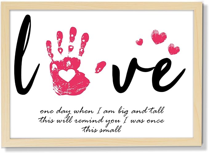 QOUBAI Mother's Day Handprint Art Gifts DIY Kit Mother's Day Craft from Daughter Son Kids Adults Love Handprint Keepsake with Wood Frame for Mom Grandma Lovers Birthday Holiday Activities 12x16 Inch