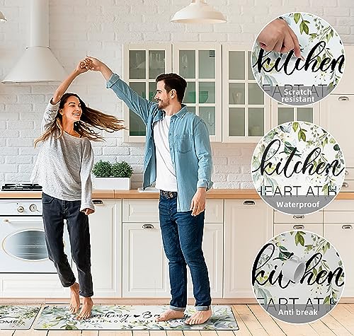 Green Kitchen Rug Anti Fatigue Mats for Kitchen Floor Kitchen Rugs Sage Green Floral Herb Memory Foam Kitchen Mat Cushioned PVC Leather Kitchen Rug Set
