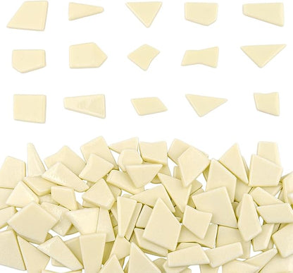Youway Style Glass Mosaic Tiles for Crafts Bulk,200g Cream Broken Glass Pieces for DIY Spring Mosaic Art Decor,Garden Mosaic Supplies