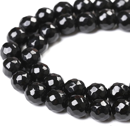 45pcs 8mm Natural Faceted Black Agate Stone Beads for Jewelry Making Energy Healing Beads DIY Bracelet Necklace Accessories 15" (8mm, Faceted Black Agate)