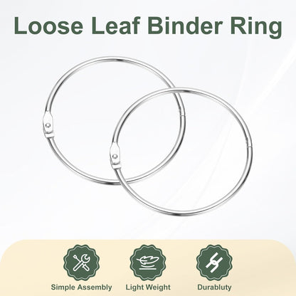 PATIKIL 3.1" x 3.5" Loose Leaf Binder Rings, 30 Pcs Metal Book Rings Nickel Keychain Ring for Paper Index Cards Flash Card Notebook Rings Office Home Book Binder, Silver Tone