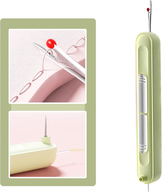 Upgraded 2 in 1 Automatic Needle Threaders Seam Ripper,Quilting Supplies Sewing Kit,Quick Sewing Machine Loop Needle Threaders (1PCS-Green)