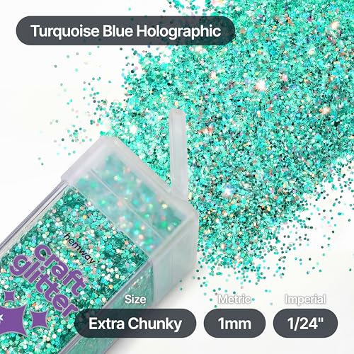 Craft Glitter Shaker Turquoise Blue Holographic 110g Extra Chunky (3.8 Ounce)