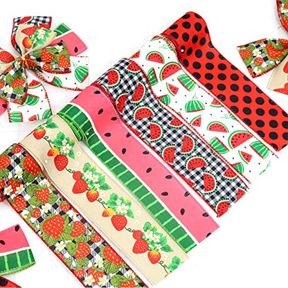 6 Rolls Summer Fruit Wired Edge Ribbon (90 Foot)