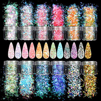 12 Colors Mermaid Nail Chunky Glitter (12 Count)