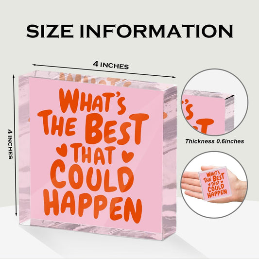 Inspirational Quote Desk Decor Acrylic Sign 4X4 Inch, Positive Affirmation Desk Decorative Signs for Shelf Tabletop Cubicle Room Office, Pink Gifts for Women Friends