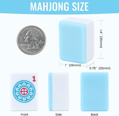 Chinese Mahjong Game Set 146 Qulity Mahjong Blue Tiles 1.4-inch Chinese Mahjong Game Set with Blue Printed Carrying Bag